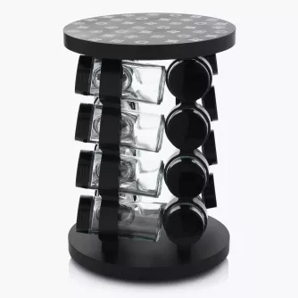 Otočný stojan na kořenky DUKA KRYDDA, dřevěný, černý, 16 kusů kořenek