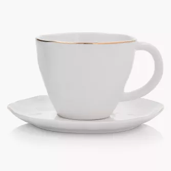 Šálek s podšálkem DUKA RIVIERA, porcelán, bílá/zlatá, 250 ml