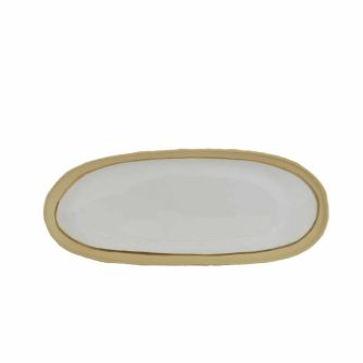 Talíř NOSSE UBUNTU, keramika, bílá, krémová, zlatá, 30,5x13 cm